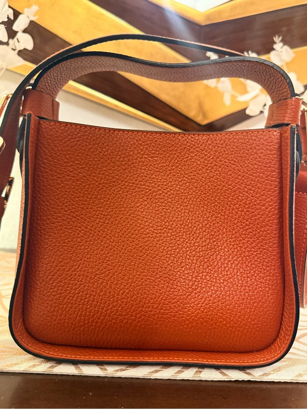 Leather Shoulder Bag in Rustic Orange